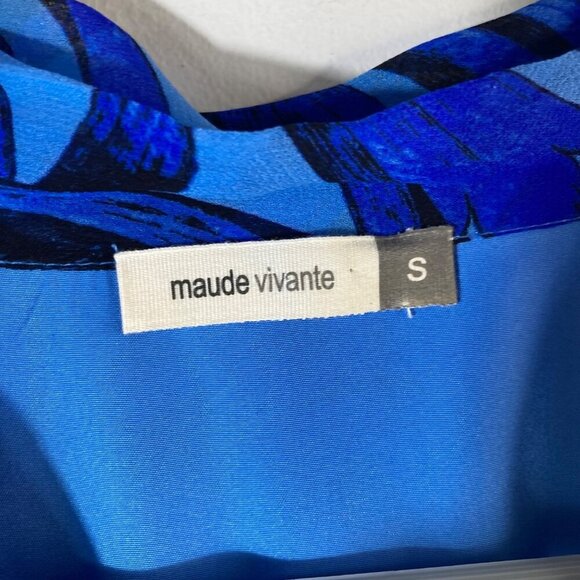 Womens Maude Vivante V Neck Ruffle Dress Long Sleeve Blue S #0 - Picture 7 of 9